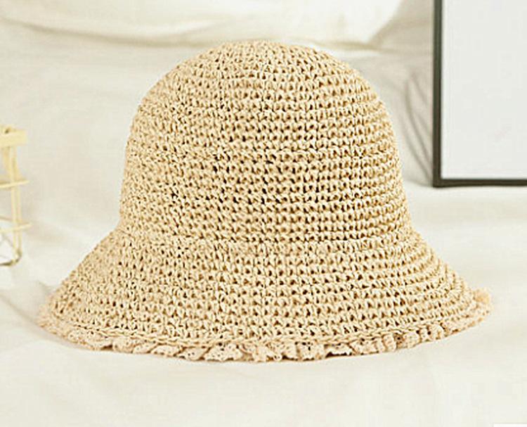 

Lace edge straw hat women s summer small fresh beach sunshade basin hat new sunscreen straw bucket hat M（56-58cm）