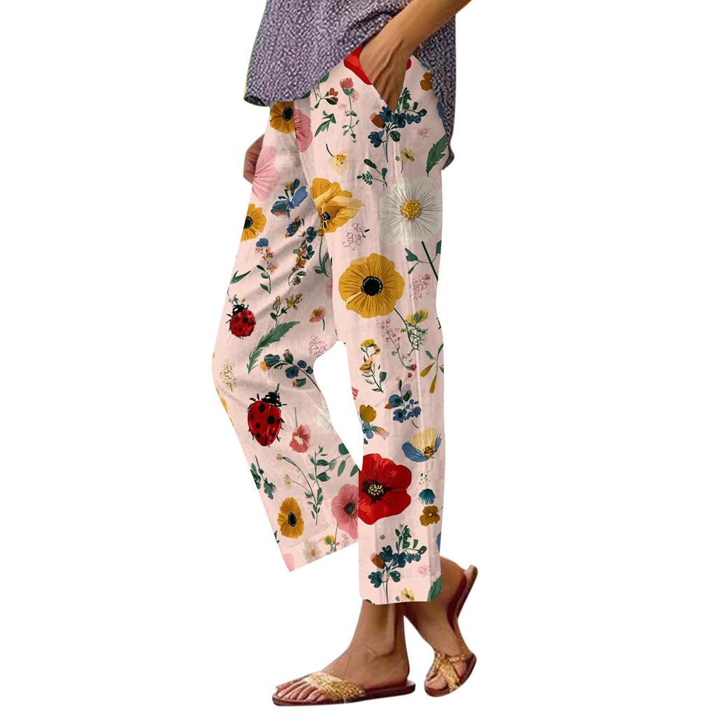 Women’s Casual Drawstring Waist Printed Pants with Pockets Relaxed Fit Lightweight Trousers for Everyday Wear