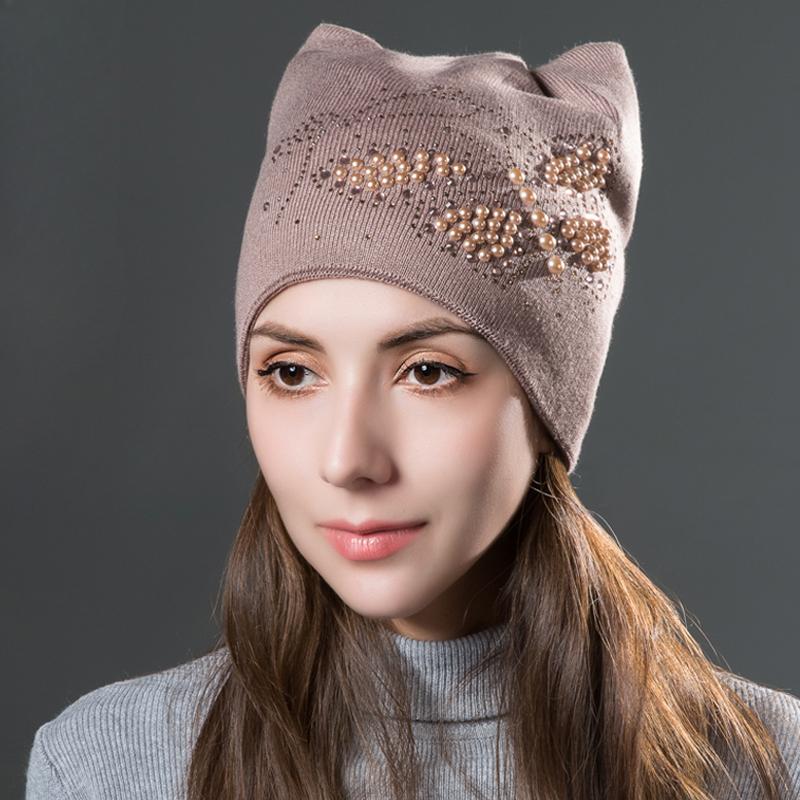 Pălării calde din catifea tricotate de iarnă, urechi de pisică drăguță, cu fluture, șepci, șepci de modă pentru femei, pălărie casual pentru femei