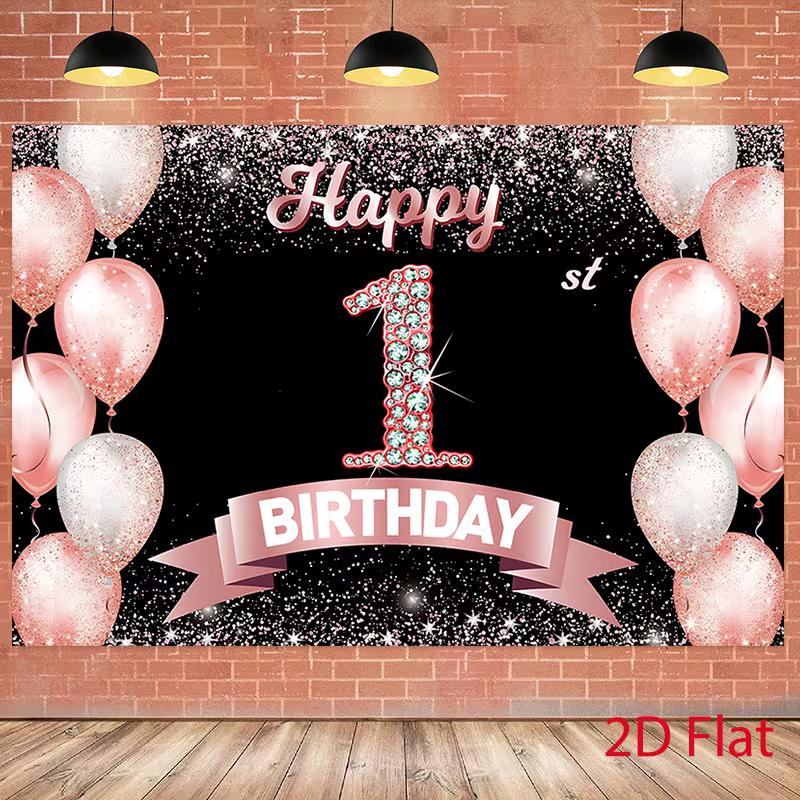 2D Flat Print Rose Gold 1st Birthday Tapestry Party Background Cloth
