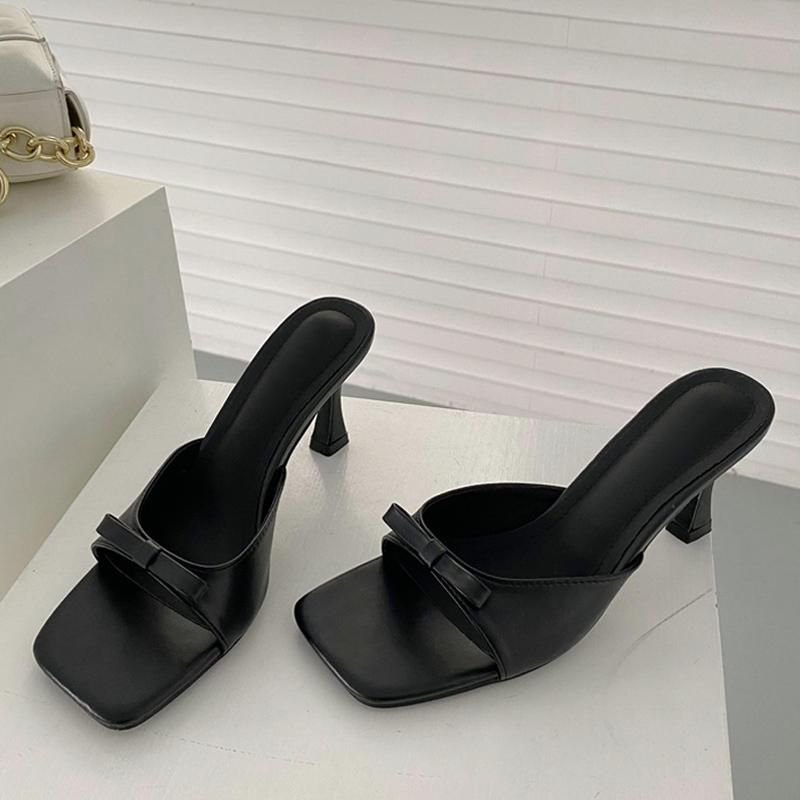 High Quality Solid Leather Women Gladiator Heels Slippers Summer Sandals Outdoor Fashion Open Toe Butterfly -Knot Shoes Flip Flop