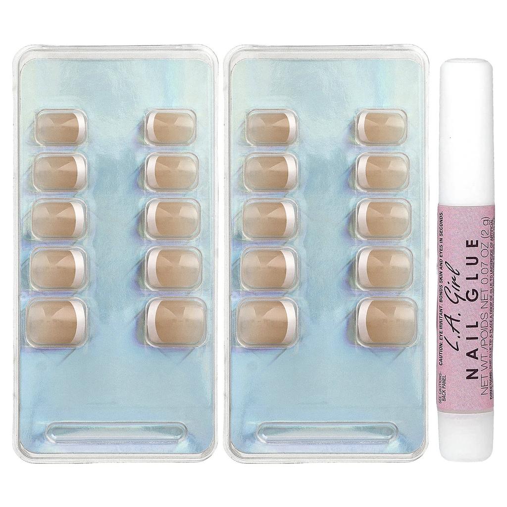 L.A. Girl, Oh So Shiny Artificial Nails, Gel Shine Nail Tips, GNT154 Classic French Tips, 25-Piece Kit