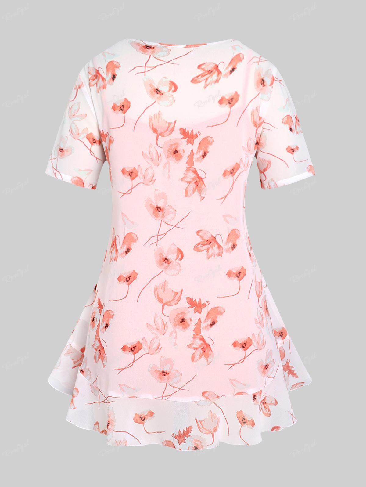 Rosegal Plus Size & Curve: блузка с цветочным принтом и однотонный топ без рукавов — фото 3