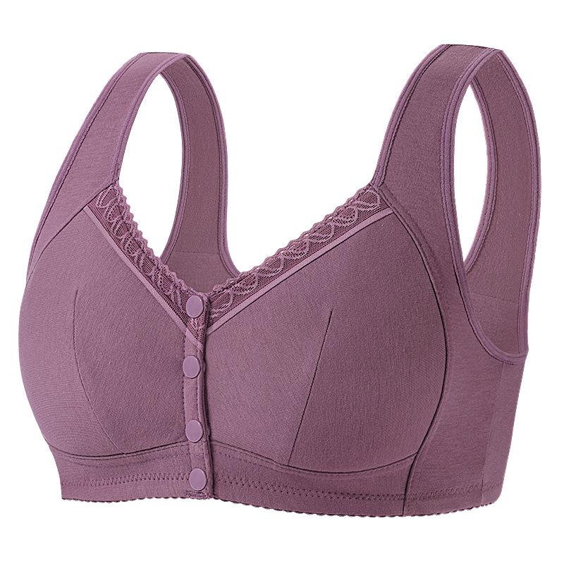 Soft Cotton Cup Front Buckle Glossy Underwear Women's No Steel Ring Wide Shoulder Strap Vest New Large Size Bra