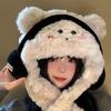 New Style Earphones Puppy Hat  Scarf  One Piece Cold Proof and Warm Hooded Neck Scarf  Thickened Ear Protection  Lei Feng Hat Trendy