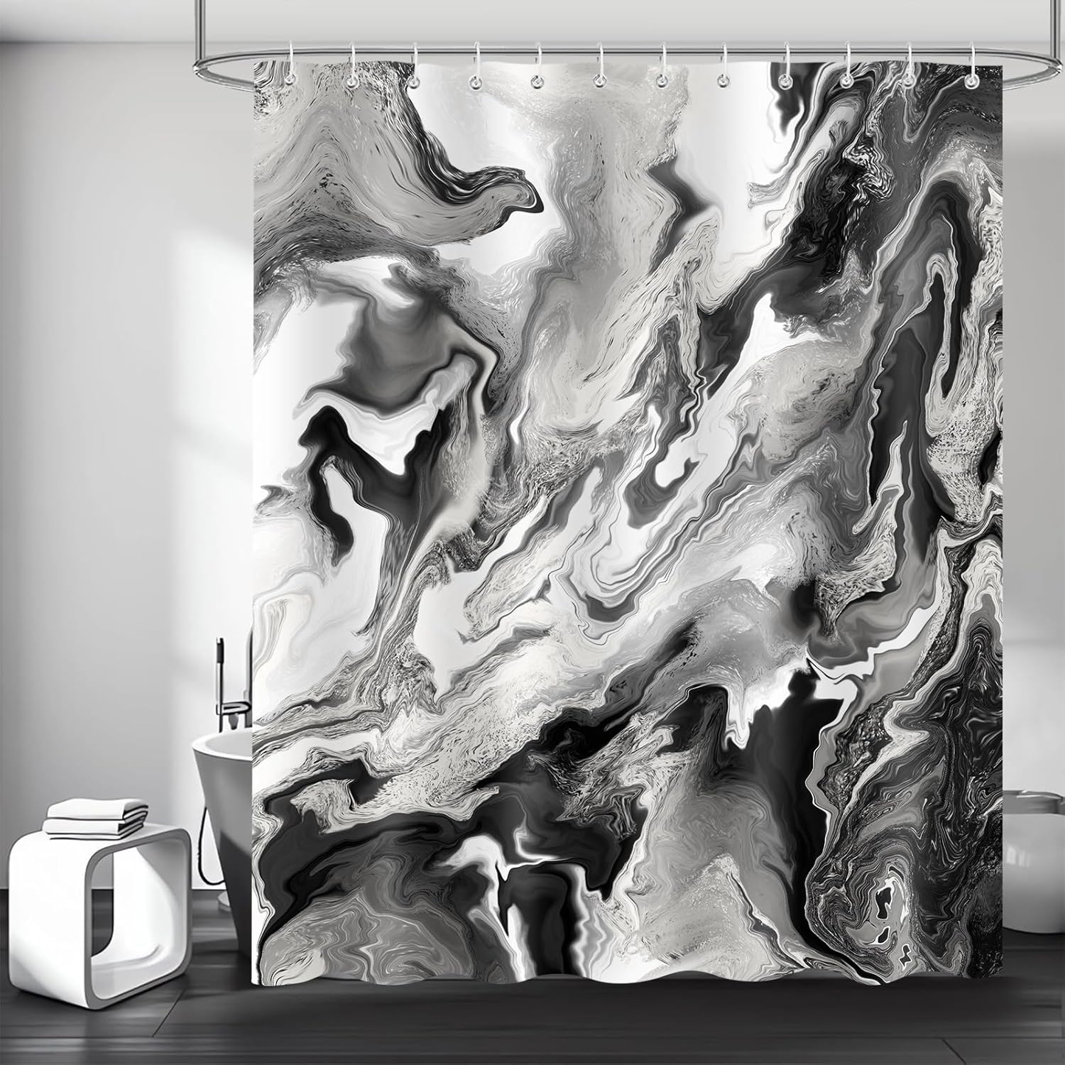 

Funny Quotes Shower Curtains, Cool Black And White Bathroom Rules Fun Modern Bathroom Curtain, Polyester Waterproof Bathroom W60H190(CM)-1 Pcs