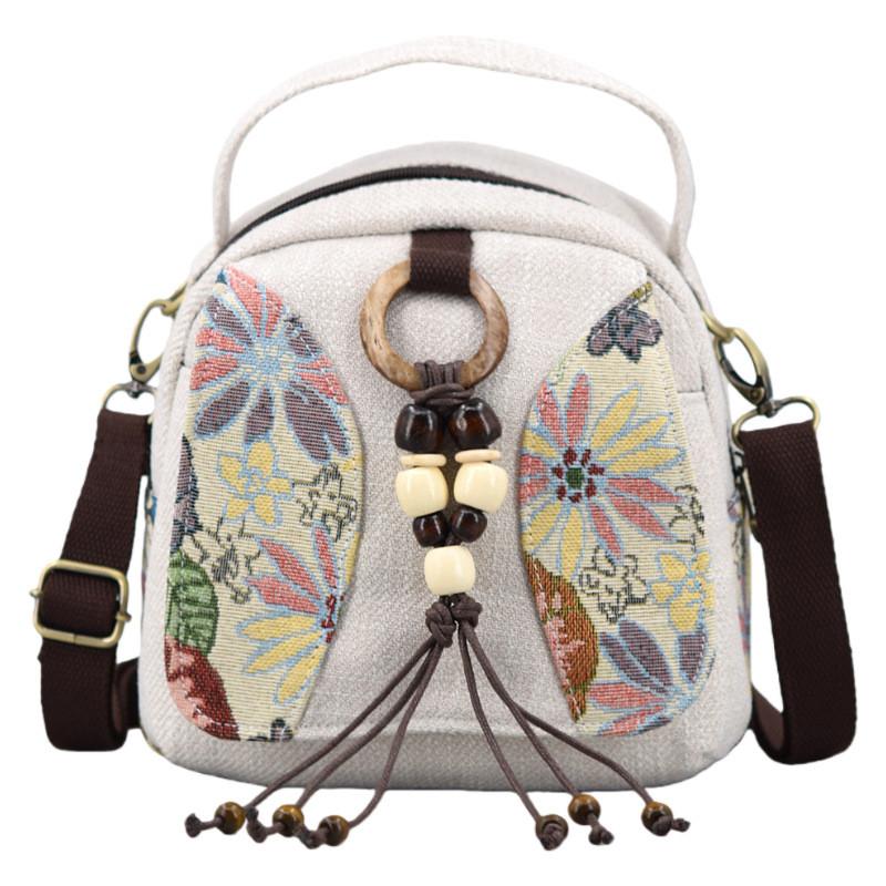 Canvas Bohemian Fringe Shoulder Bag With Embroidery Beadwork For Daily Use