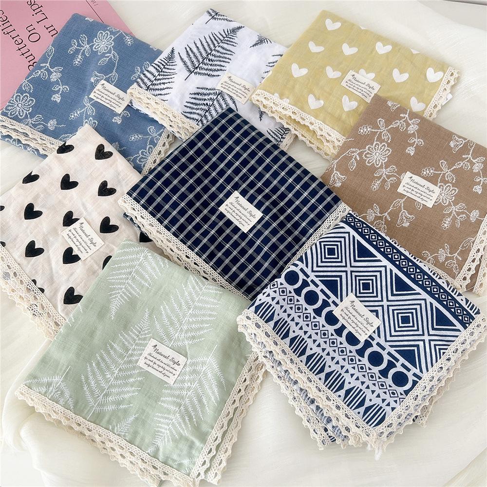 French retro cotton flower small scarf headband women's pure cotton thin bag head small scarf decorative square scarf headscarf