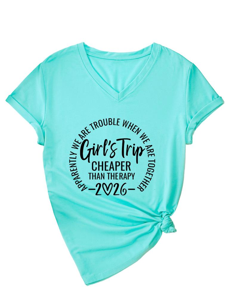 Girl's Trip cheaper than Casual Versatile Women's V-Neck Short Sleeve T-Shirt