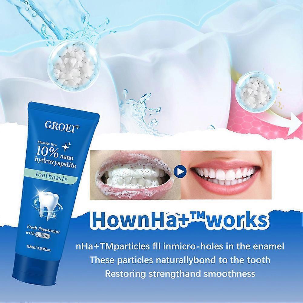 10% Nano-Hydroxyapatite Whitening Toothpaste - Fluoride-Free Deep Clean, Plaque Control & Stain Removal for Teeth Care