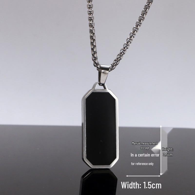 

Мужское ожерелье с геометрической подвеской из нержавеющей стали - Простое, Полированное, Поддающееся гравировке Black Tag with Pearl Chain 70cm