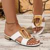 Winter new open-toed one-word cool slippers women's casual square heel metal buckle niche sandals