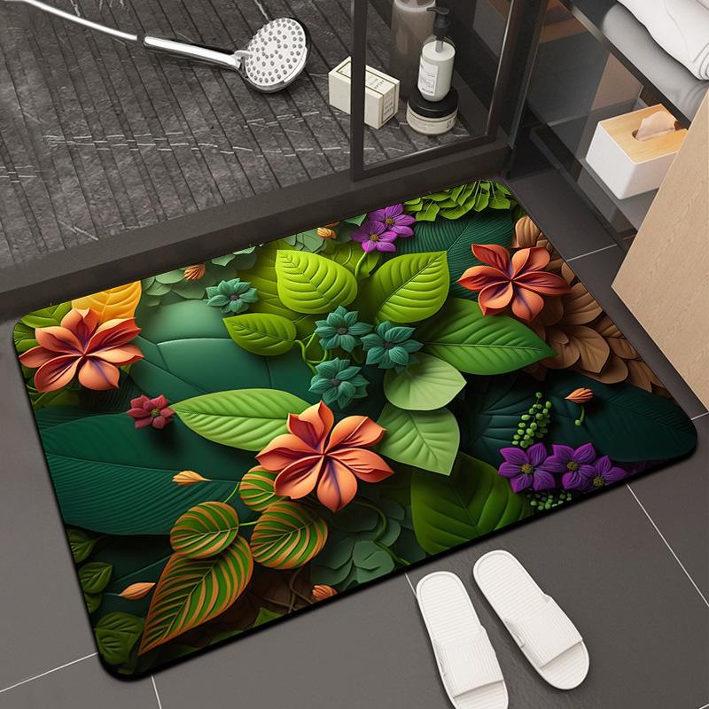 

3D Цветочный коврик для пола для ванной и туалета, впитывающий воду, противоскользящий, быстросохнущий коврик для ног 50 * 80Cm