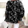Women's Jacquard Sweater Temperament Hollow Embroidery Print Casual Long-sleeved V-neck Versatile Pullover