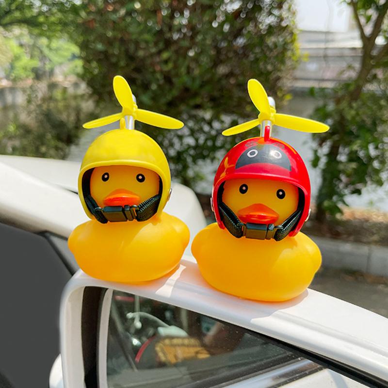 Car Broken Wind Small Yellow Duck With Helmet Airscrew Bicycle Moto With Straps Auto Pasted Accessories Interior Cycling Decor