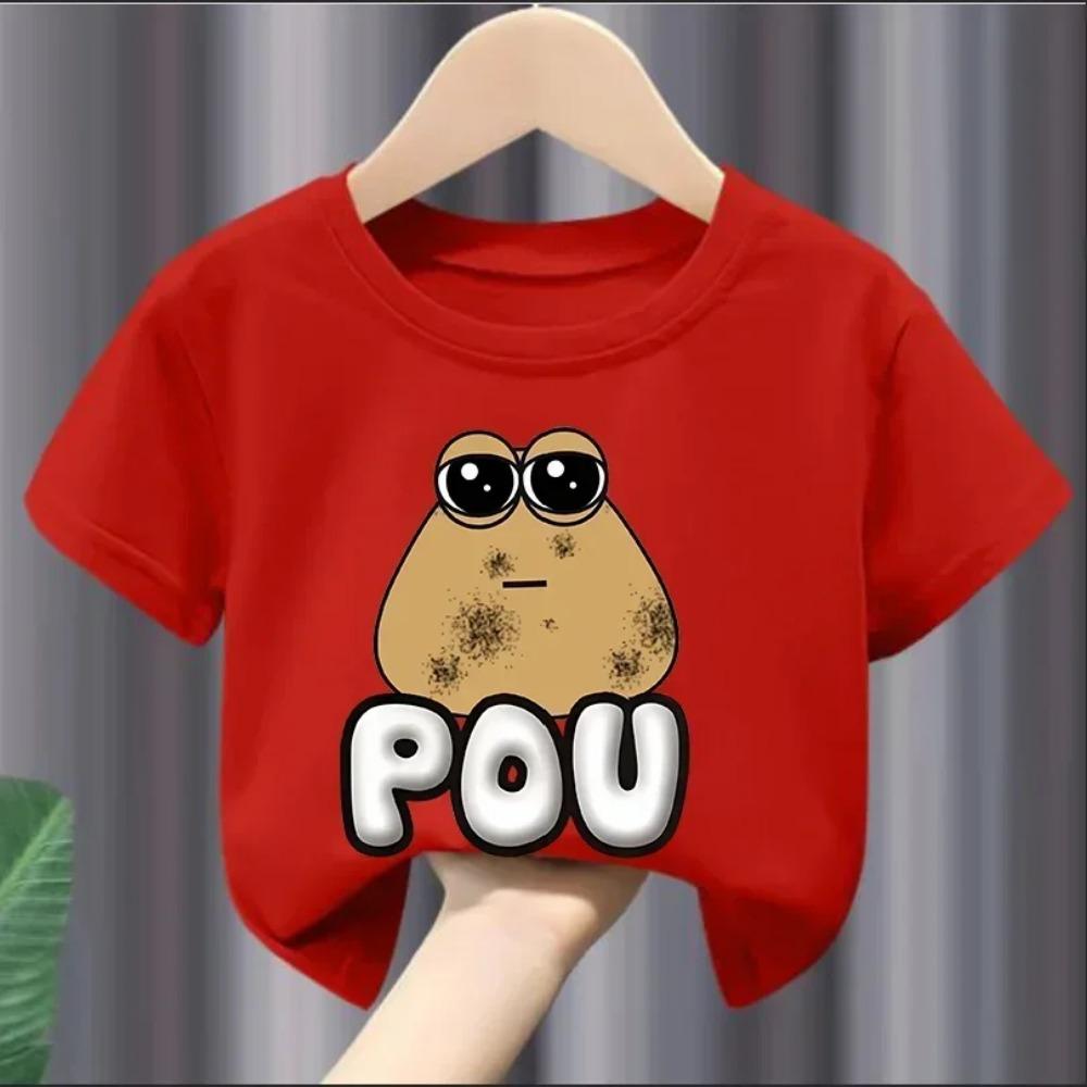 Christmas Cute My Pet Alien Pou Print Kids T-shirts Cartoon Summer Short Sleeve Baby Tees Tops Boys Girl Clothes Tshirts Y2k