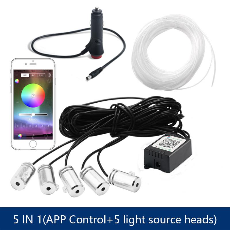 6 in 1 LED Atmosphere Car Light RGB Flexible Decorative Lamp 8M Interior Ambient Light by App Control Fiber Optic Strips Light
