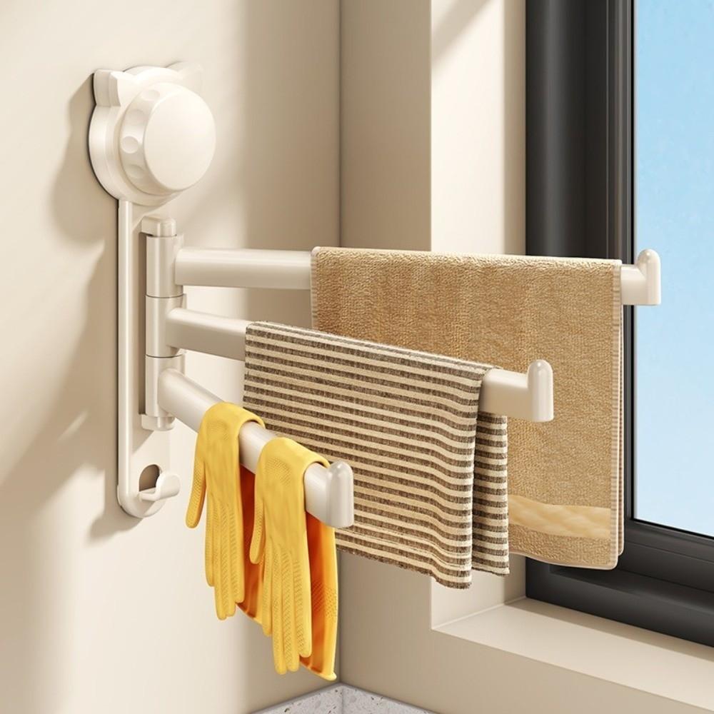 Suction Cup Rotating Towel Rack No Drill Multi-Rod Towel Hanging Holder Wall Mount Rustproof Dishcloth Draining Rack Hotel