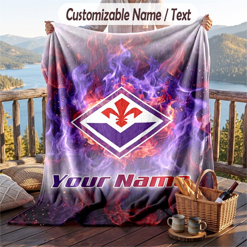 Flannel Blanket Fiorentina FC Print Custom Name Text Soft Throw for Sofa Bed