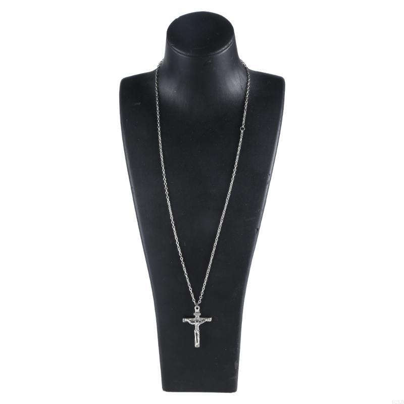 62KD Intricate Crosses Pendant Necklace Metal Chain Neckwear for Fashion Enthusiasts