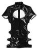 Women Sexy Patent Leather Mini Bodycon Dress Short Sleeve Back Zipper Dress Performance Costume