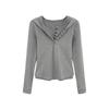 Korean Style Faux Two-Piece Hooded T-Shirt for Women, Slim-Fit & Flattering, Autumn/Winter 2026