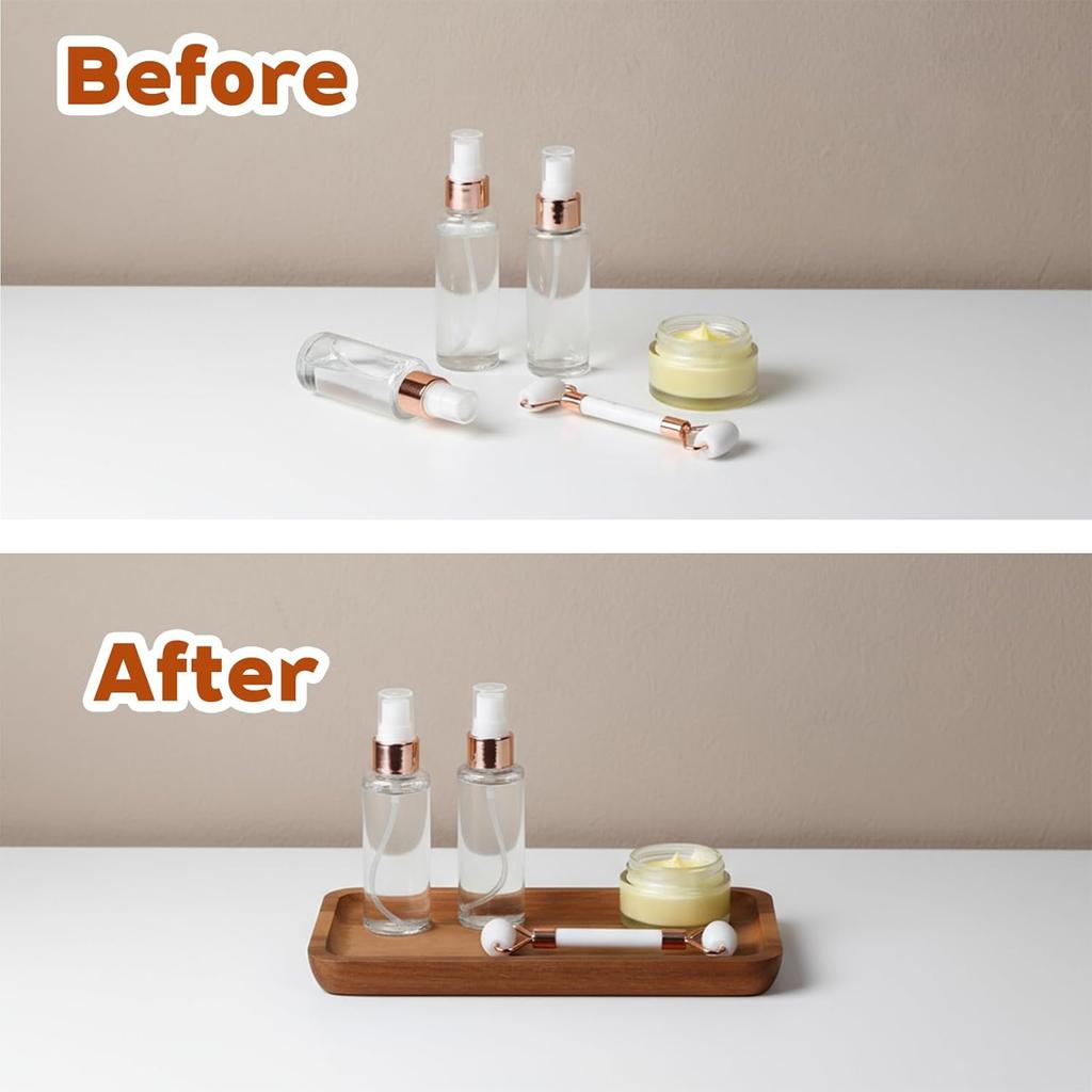 Small Wood Tray, Rectangle Wooden Trays for Decor, 7.28x4.13in Acacia Wood Tray for Home Decor, Bathroom, Kitchen Counter Charcuterie Boards Cheese