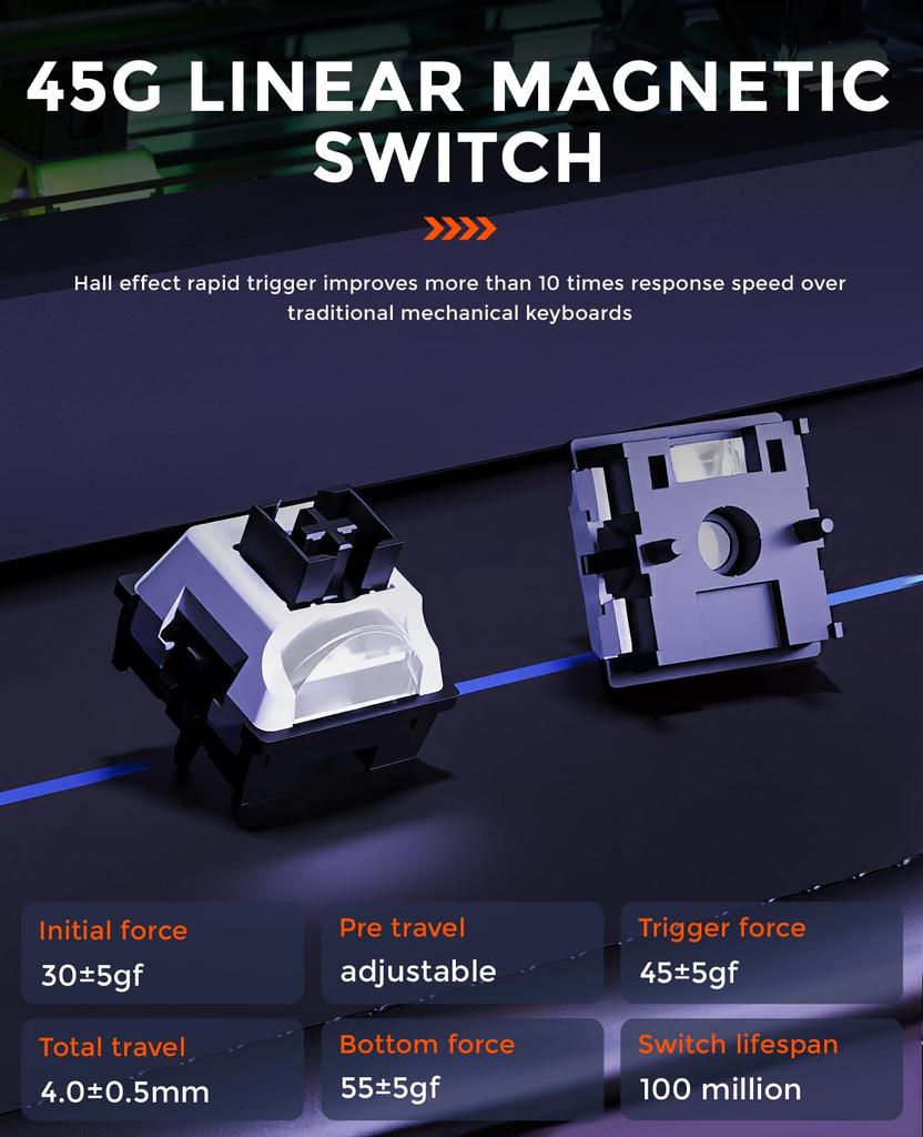 DAREU EK75RT Gaming Keyboard with Rapid Trigger Magnetic Switch Adjustable Actuation Tenkeyless TKL Wired USB English Layout RGB Volume Adjustment