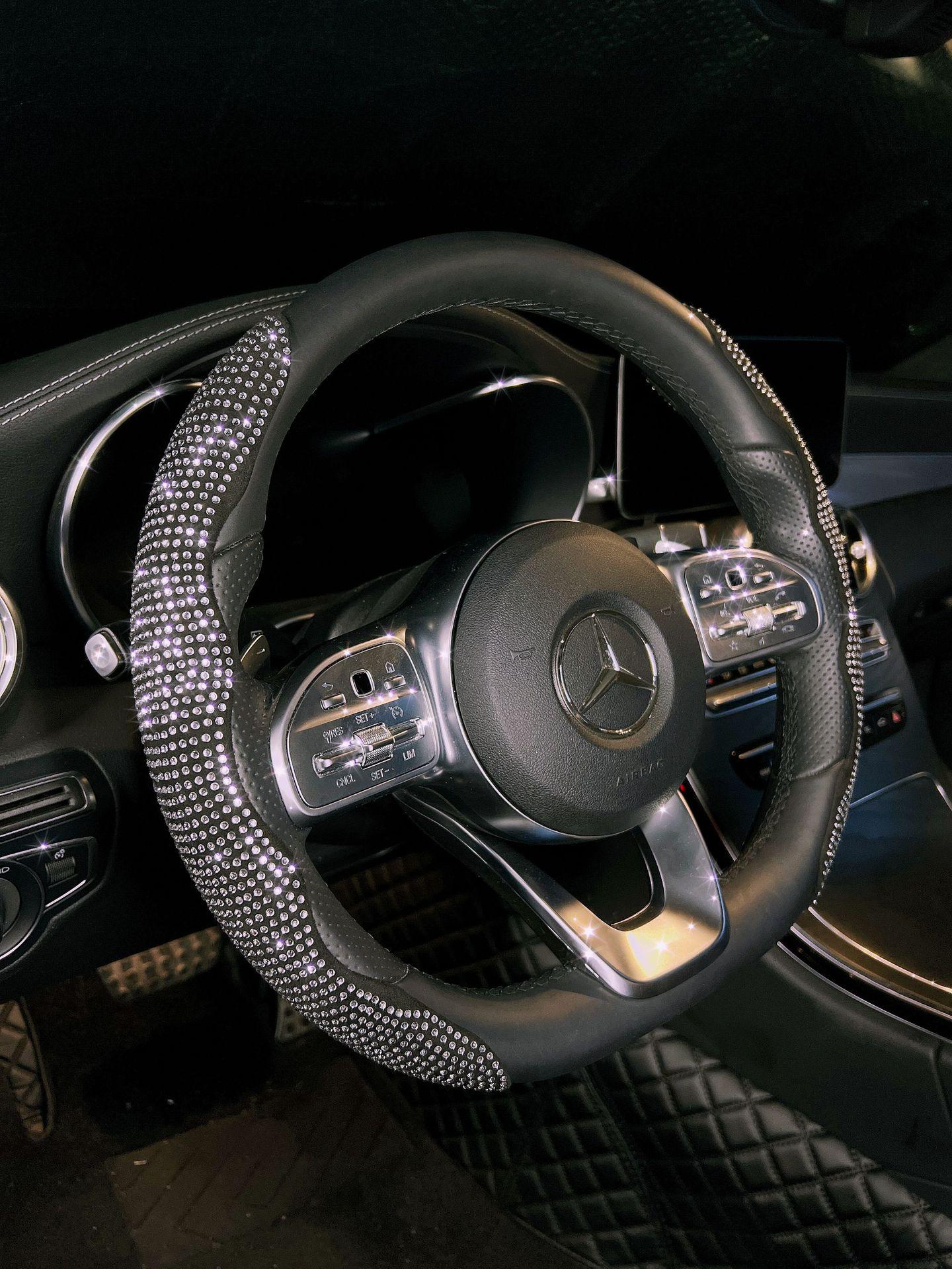 

Rhinestone Card Holder Anti-Slip Car Steering Wheel Cover for Women 38cm чорний