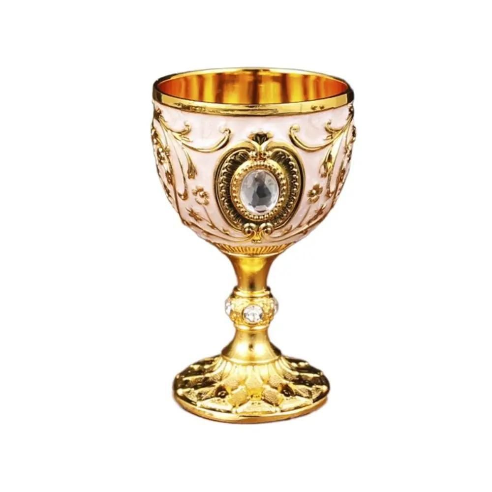 European Style Drink Cup Embossed Vintage Metal Wine Cup Diamond-encrusted Goblet Anti-break Chalice Party