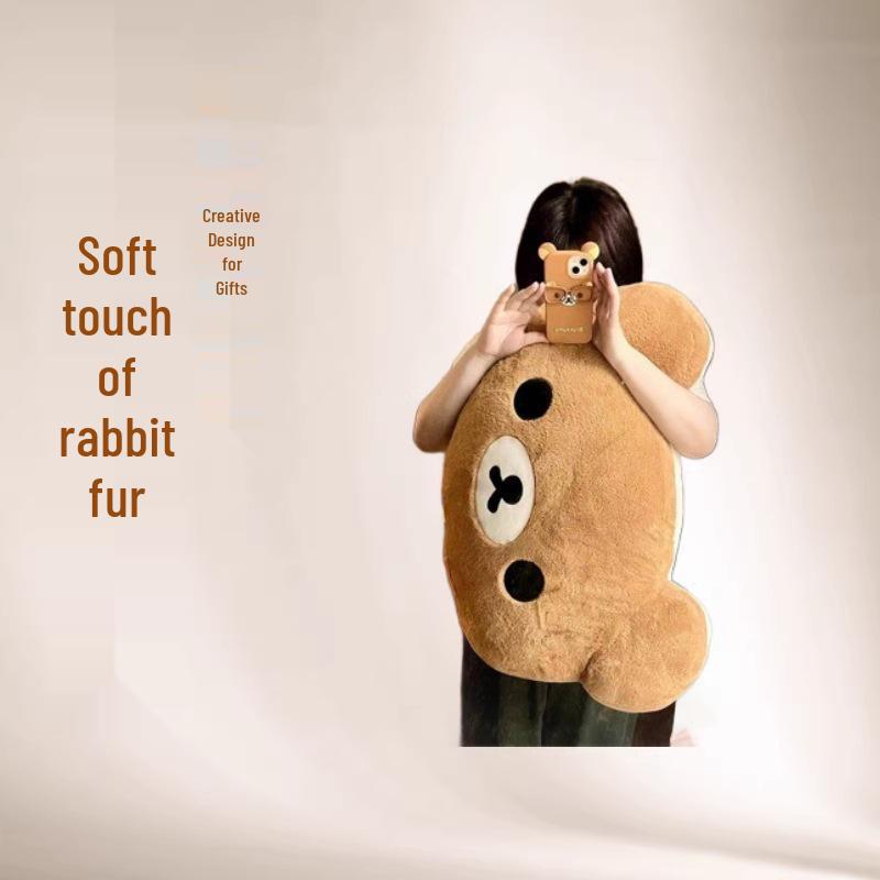 Rilakkuma Bear Backrest Pillow with Doll - Perfect for Dorm Rooms, Birthdays, and Bedroom Decor.