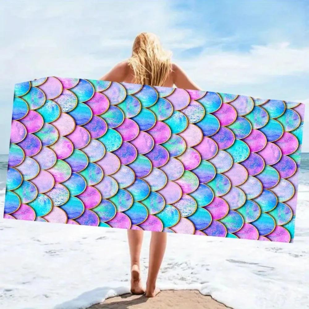 Summer No Sand Free Mermaid Beach Towel Microfiber Surf Poncho Bath Summer Swimming Fitness Yoga Swimming Sunscreen Bath Towels