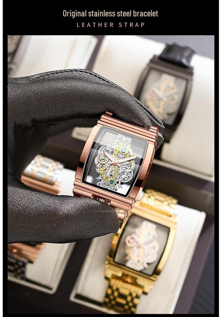 Men's Waterproof Luminous Tourbillon Leather Watch with Fashionable Motorcycle Gear Design