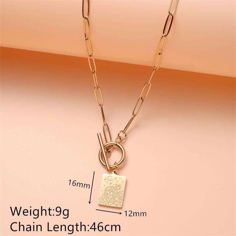 Stainless Steel Ot Buckle Square Brand Pendant Necklace, Star Moon Flower Necklace Sweater Chain