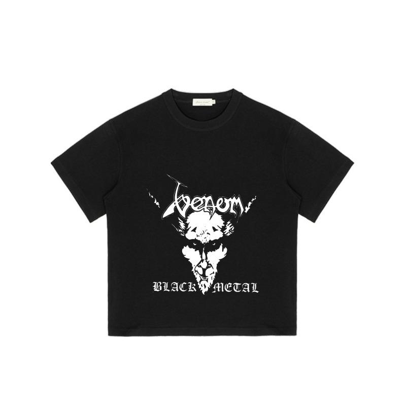 Black T Shirt with Venom Black Metal Graphic Print for Music Festival and Casual Wear