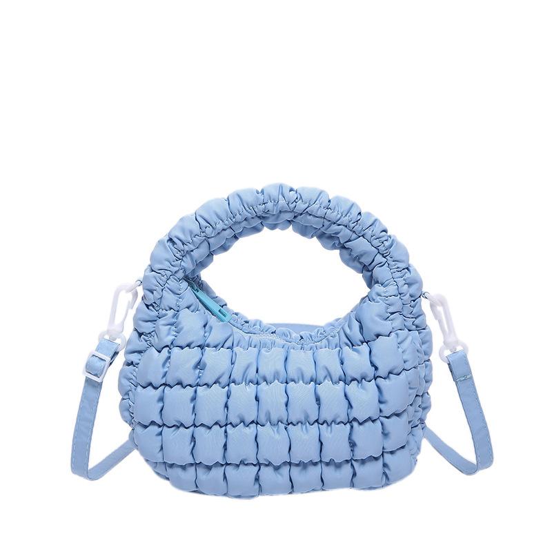 

Nylon cloth bag women s summer new high-end texture niche design messenger bag portable plaid dumpling bag синий