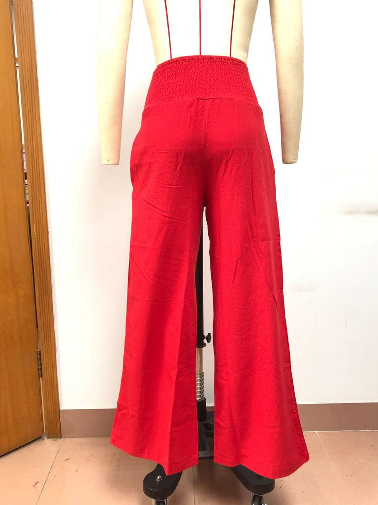 Cross2026 Women's Comfortable Cotton Linen Mid-Waist Long Pants - Casual Spring European American Style