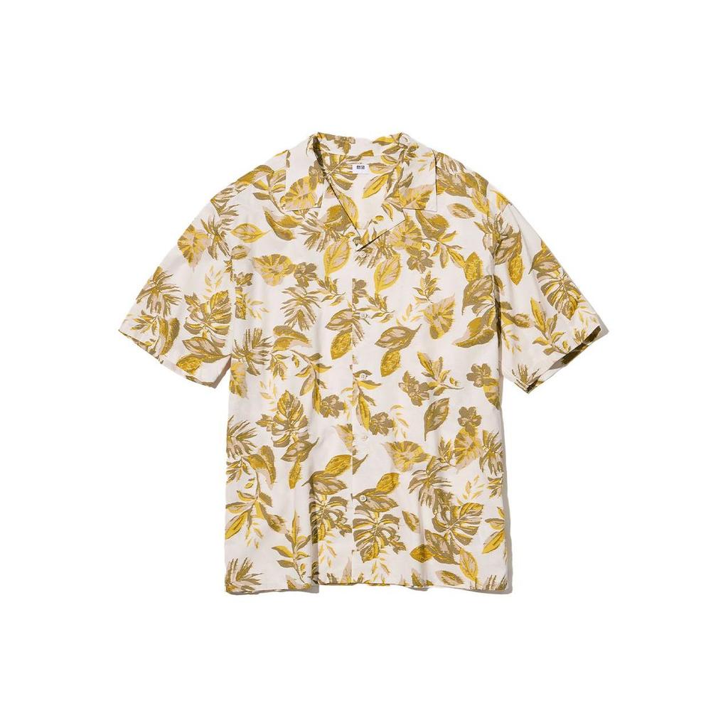 UNIQLO SS23 Pullover Leaf Print Short Sleeve Shirt Men shirts 458352-01