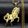 Aesthetic Horse Animal Necklace for Women Men Stainless Steel Gold Color Neck Chain Collar Party Wedding Gift Jewelry N3224S01