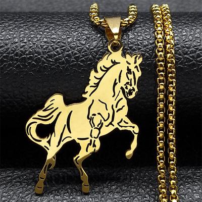 Aesthetic Horse Animal Necklace for Women Men Stainless Steel Gold Color Neck Chain Collar Party Wedding Gift Jewelry N3224S01