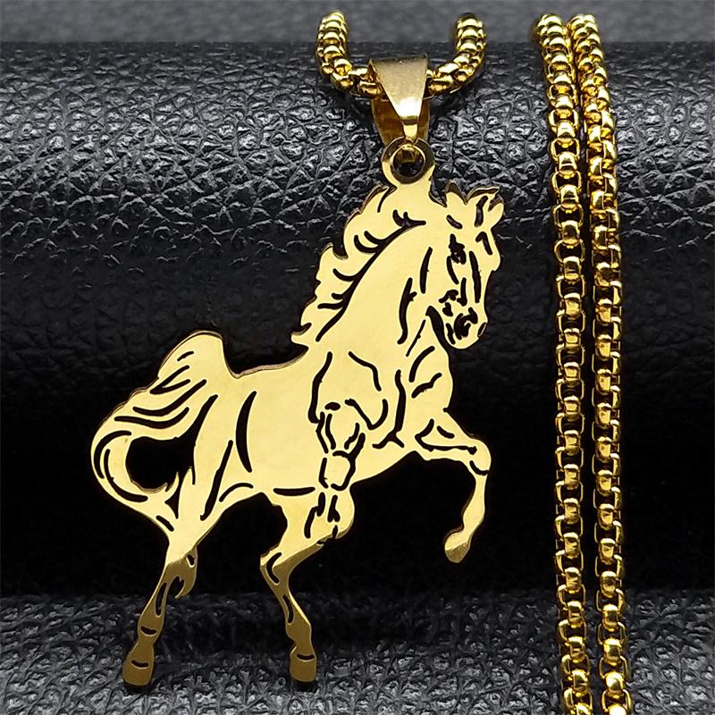 Aesthetic Horse Animal Necklace for Women Men Stainless Steel Gold Color Neck Chain Collar Party Wedding Gift Jewelry N3224S01