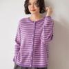 Korean Style Striped Cashmere Women's Knit Cardigan - Warm, Soft, and Skin-Friendly Outerwear Sweater.