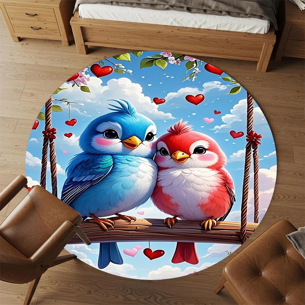 1PC Lovebirds Swing Hearts Round Chair mat Area Rug - Non-Slip, Floor Mat for Office, Bedroom, home decor Christmas Gift c0528053
