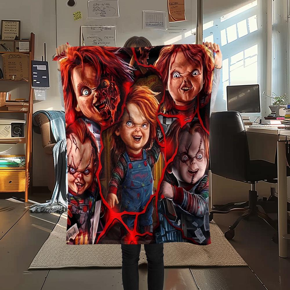 1Pc Chucky Print Flannel Blanket, High quality Comfortable for All Seasons, Home Decor, Warmth and Comfort, Perfect for Christmas Gifts