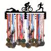 Metal Medal Holder Wall Mounted for 60 Sports Medals Awards Ribbons, Display Rack Organizer for Running Cycling Marathon, Decorative Iron Sculpture
