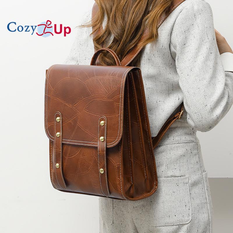 Przytulny plecak retro z klapką o dużej pojemności dla kobiet, miękki skórzany plecak PU, plecak dojazdowy