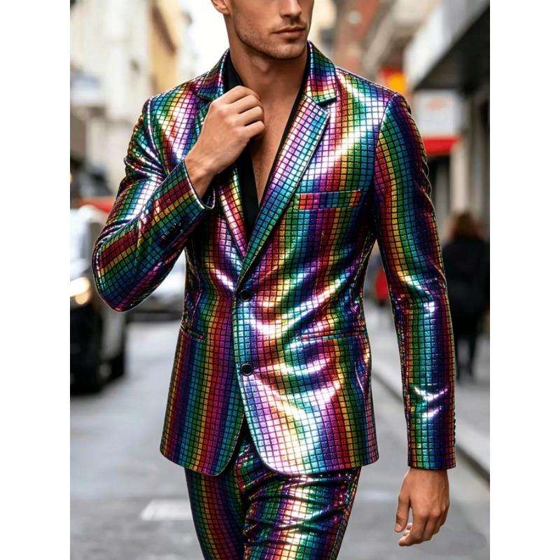 Mens Sequined Blazer Nightclub Party Performance Fashion Casual Suit Jacket