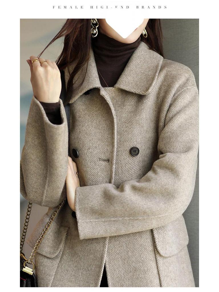 Women's Slim Fit Wool Coat - Coffee Color, Thickened Korean Style for Autumn/Winter 2025, Medium To Long Length