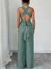 European Women's 2025 V-Neck Backless Cross-Waist Wide-Leg Jumpsuit