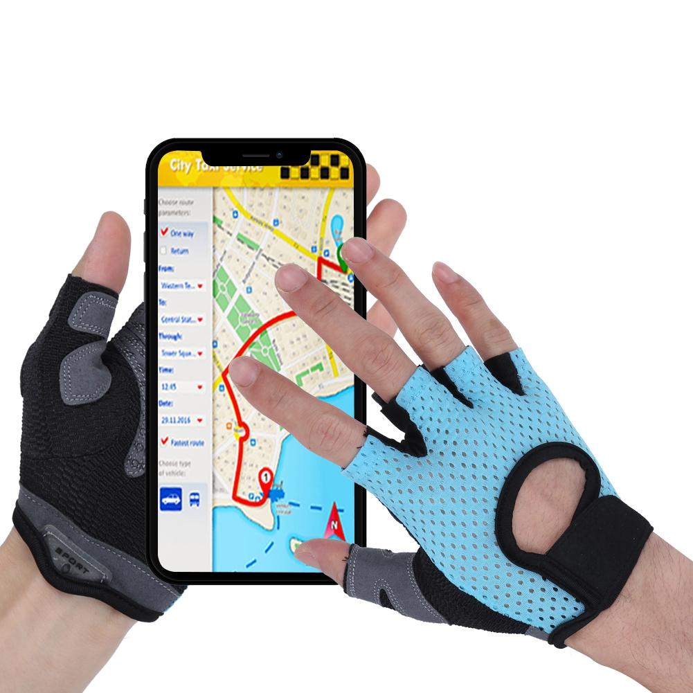 Fitness Exercise Gloves Anti Skid Breathable Sports Training Half Finger Gloves for Yoga Blue(L )